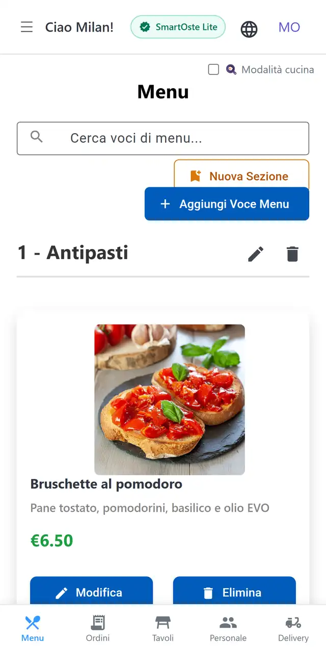Crea il menù in pochi minuti